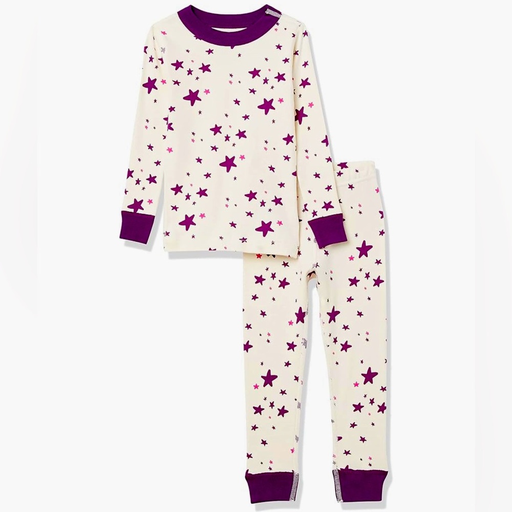 Moon & Back- Kids Organic Cotton Long Sleeve Pajama Set -Magenta Stars - Size:5Y